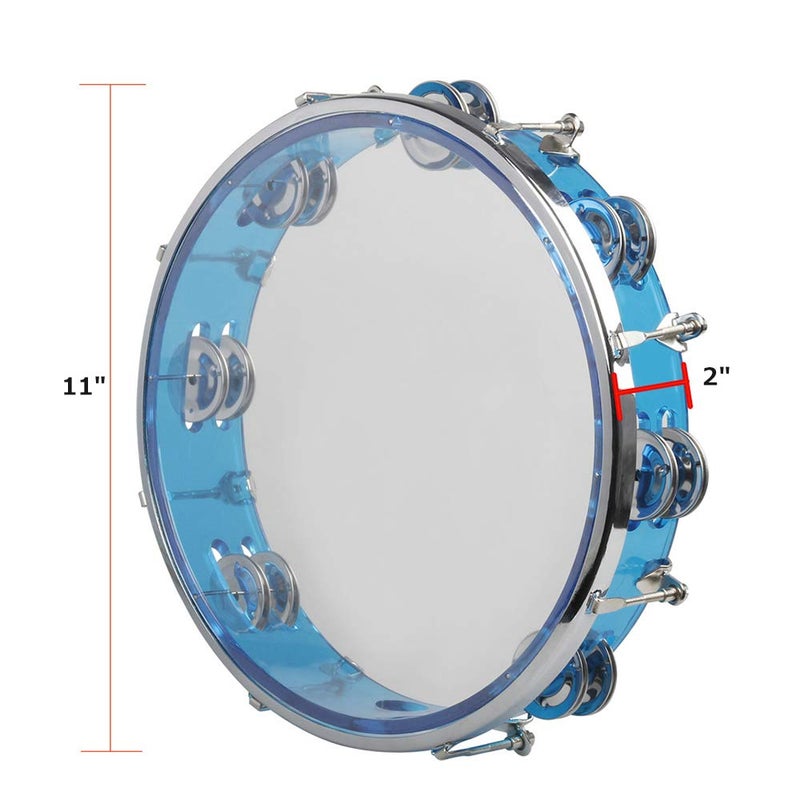 ENNBOM Tambourine Adjustable Tone Hand Drum Double Row Metal Jingles Hand Bell Performance Level Handheld Percussion (Blue) - Image 2